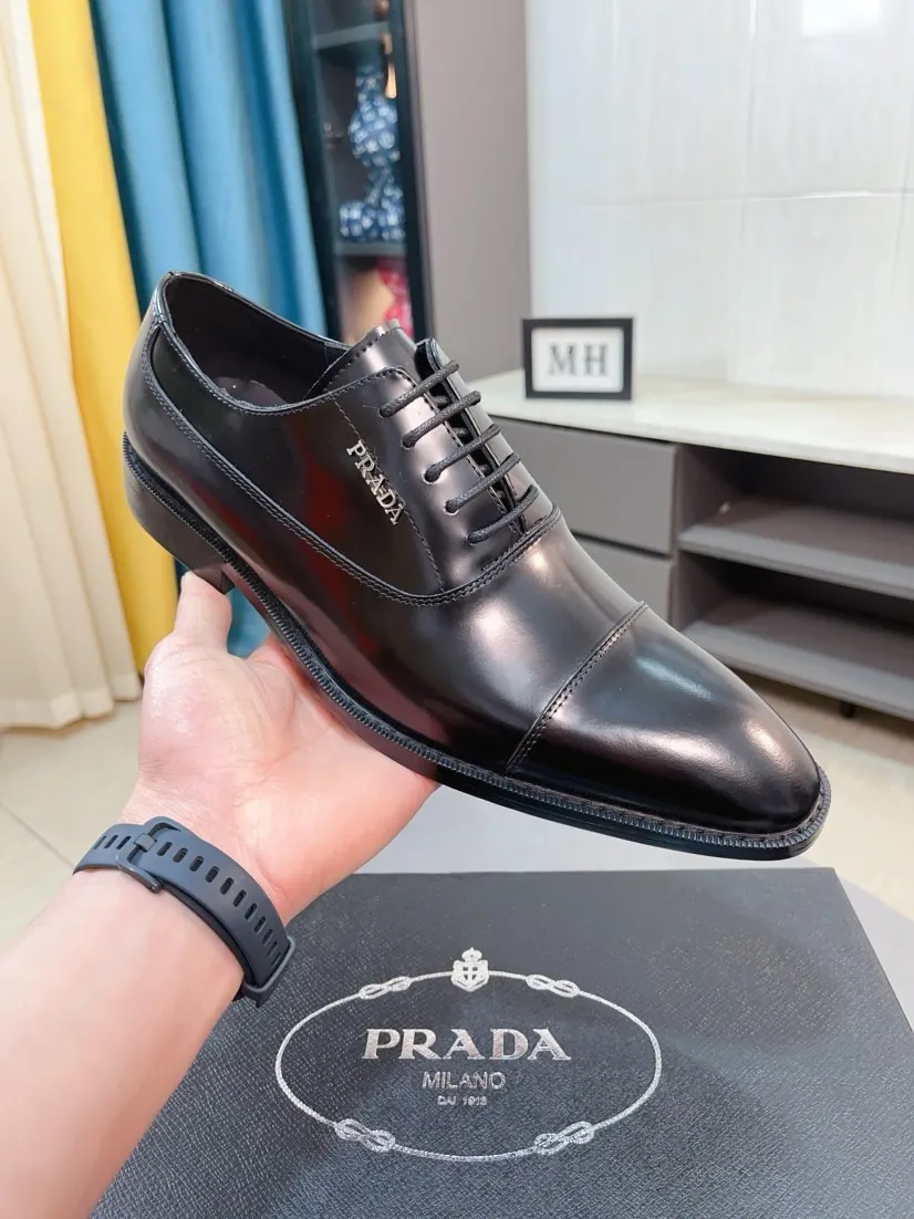 Men's shoes 💰540🌹🌹【PRADA Leather Shoes】Top purchasing agent Original imported Italian custom cowhide leather surface, fully imported water-dyed breathable cowhide lining, original factory special molded sole super comfortable, size: 38-44